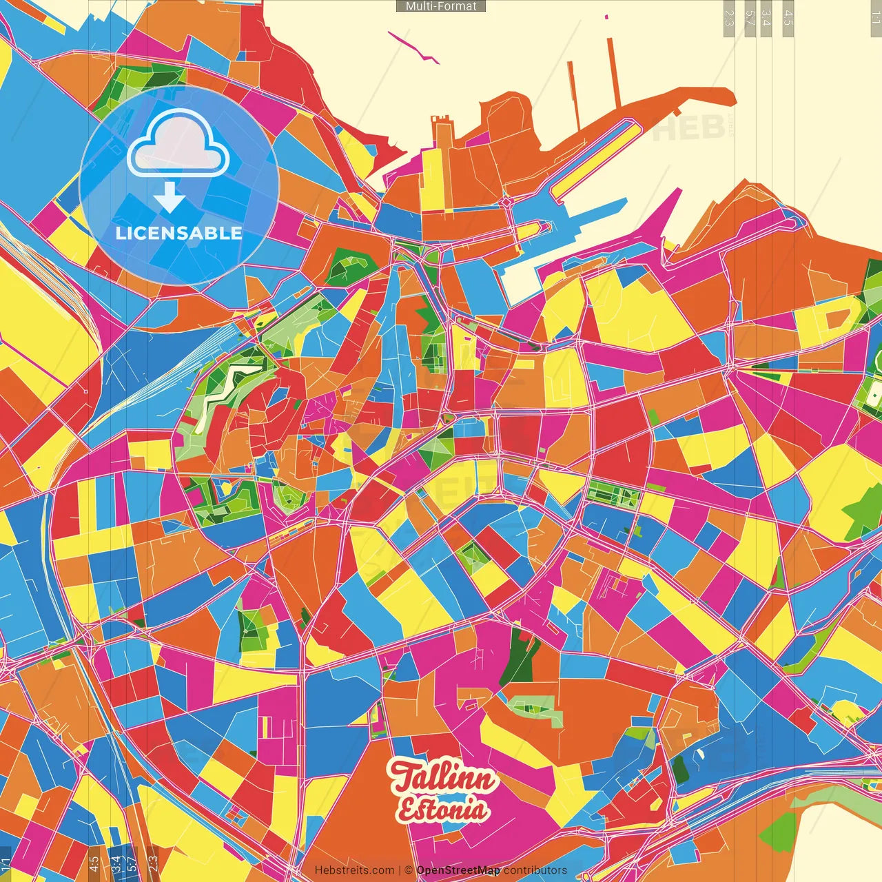Tallinn, Harju, Estonia Crazy Colorful Street Map Poster Template