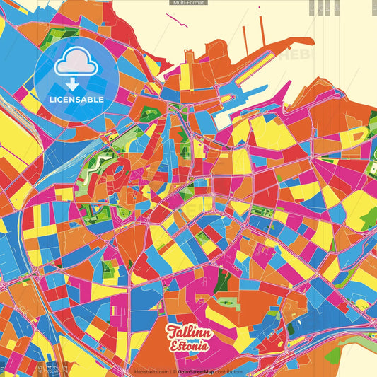 Tallinn, Harju, Estonia Crazy Colorful Street Map Poster Template