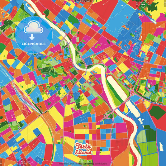 Tartu, Tartu, Estonia Crazy Colorful Street Map Poster Template