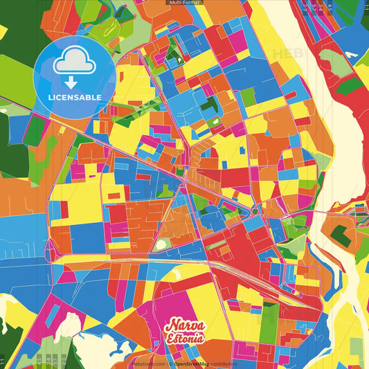 Narva, Ida-Viru, Estonia Crazy Colorful Street Map Poster Template