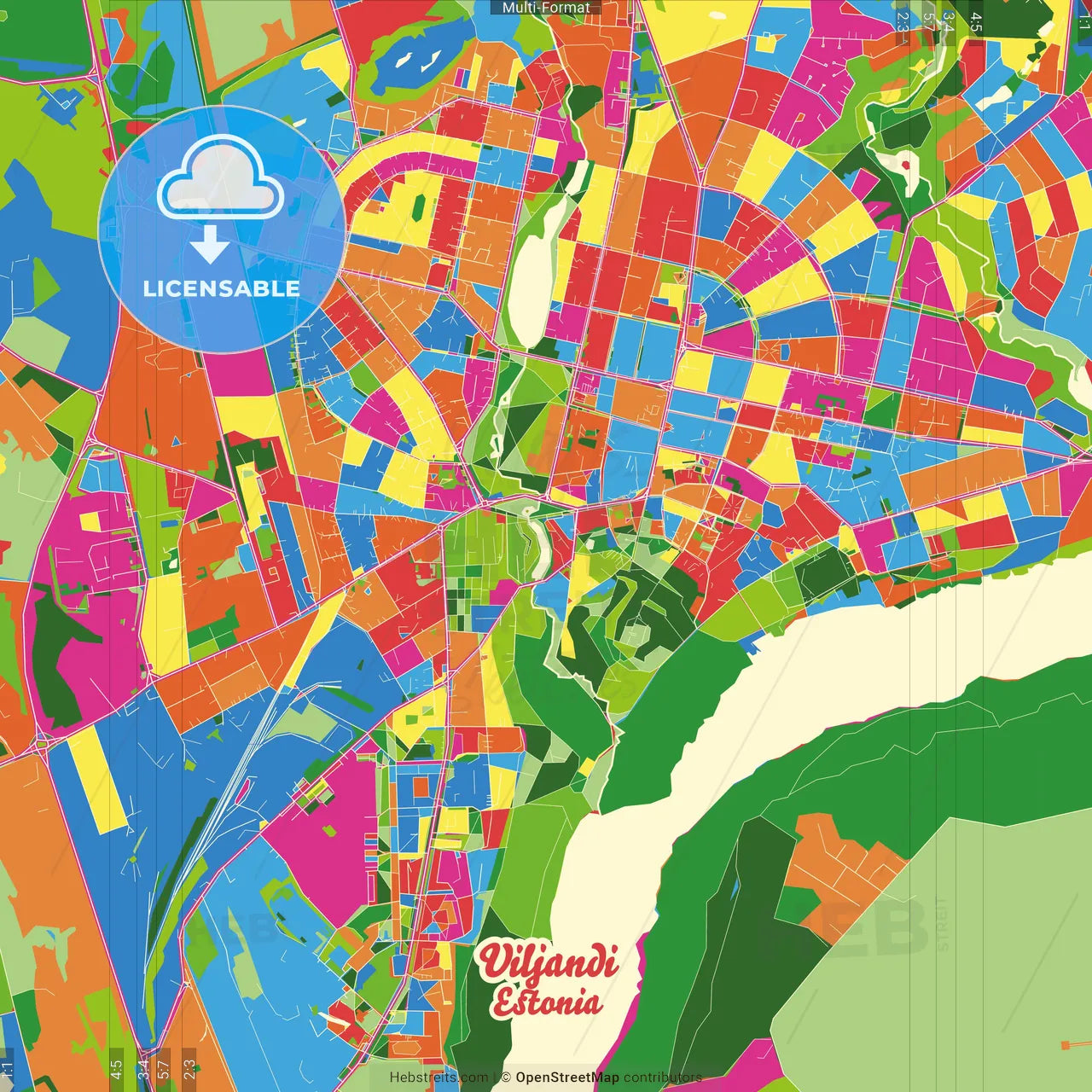 Viljandi, Viljandi, Estonia Crazy Colorful Street Map Poster Template