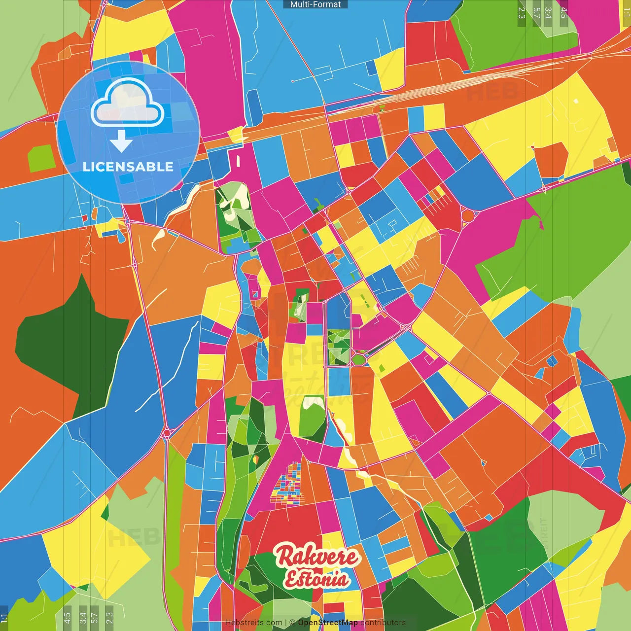 Rakvere, Lääne-Viru, Estonia Crazy Colorful Street Map Poster Template