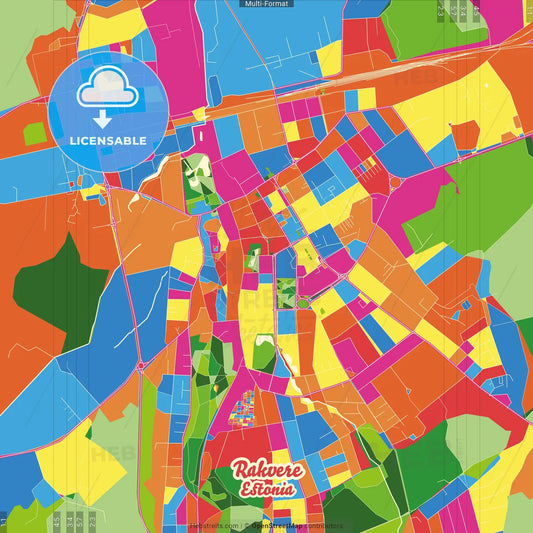 Rakvere, Lääne-Viru, Estonia Crazy Colorful Street Map Poster Template
