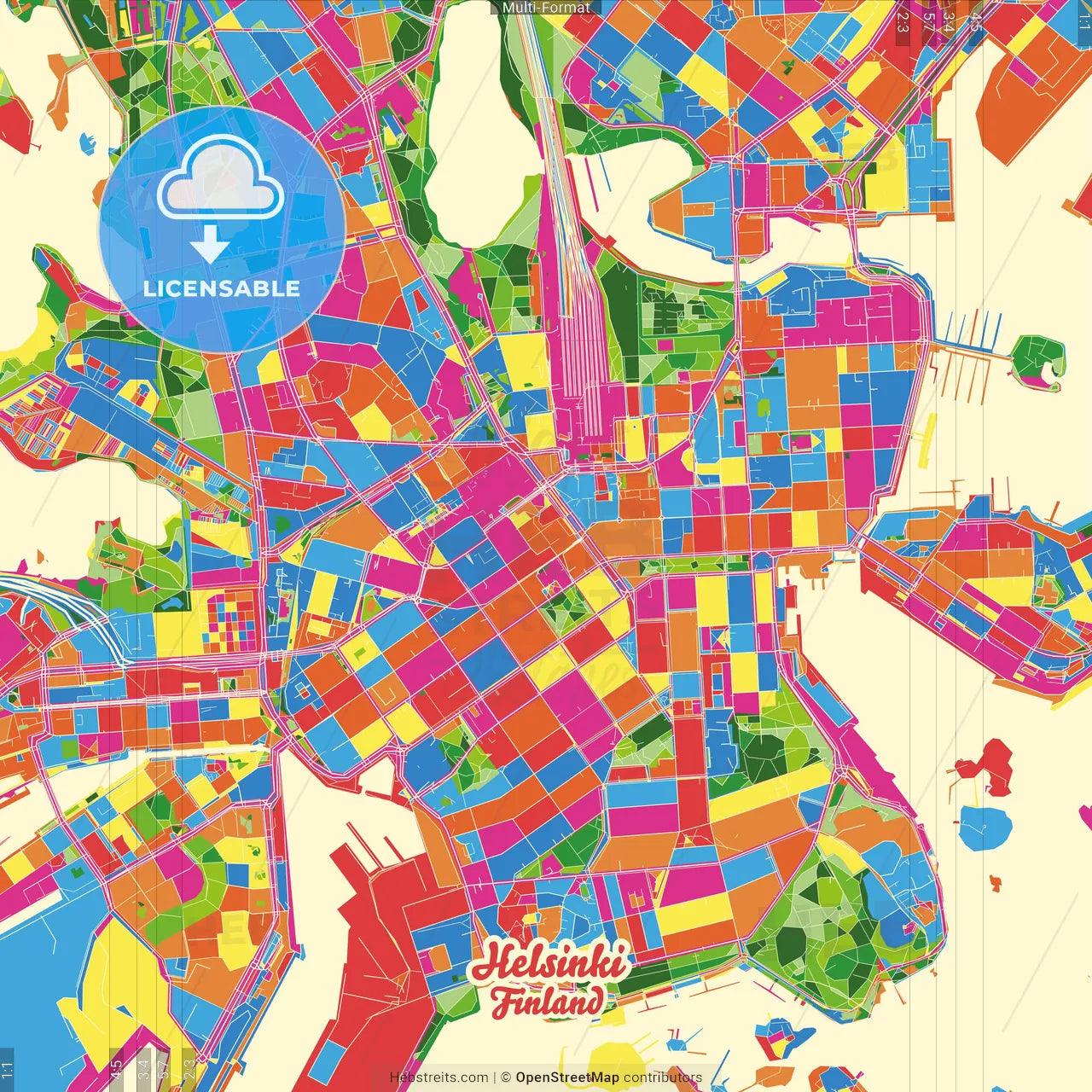 Helsinki, Finland Crazy Colorful Street Map Poster Template