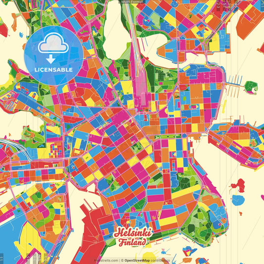 Helsinki, Finland Crazy Colorful Street Map Poster Template