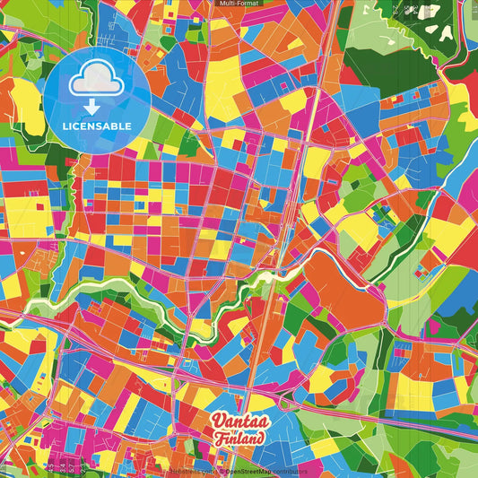 Vantaa, Helsinki, Finland Crazy Colorful Street Map Poster Template