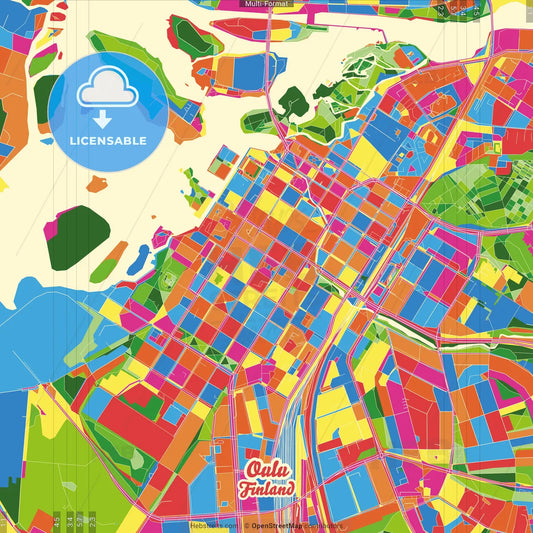 Oulu, Finland Crazy Colorful Street Map Poster Template