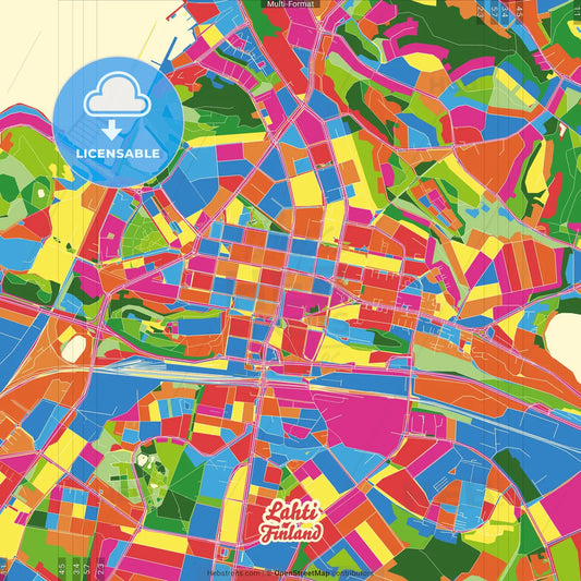 Lahti, Finland Crazy Colorful Street Map Poster Template
