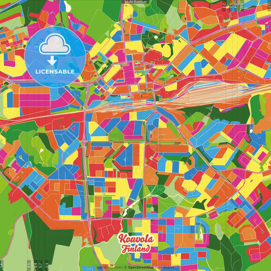 Kouvola, Finland Crazy Colorful Street Map Poster Template