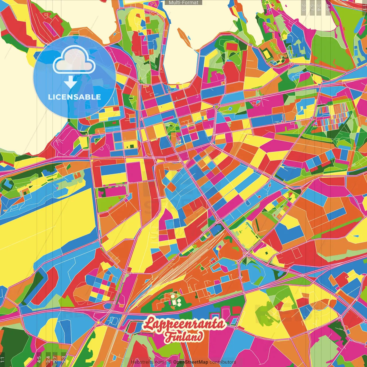 Lappeenranta, Finland Crazy Colorful Street Map Poster Template