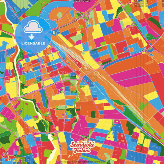 Seinäjoki, Finland Crazy Colorful Street Map Poster Template