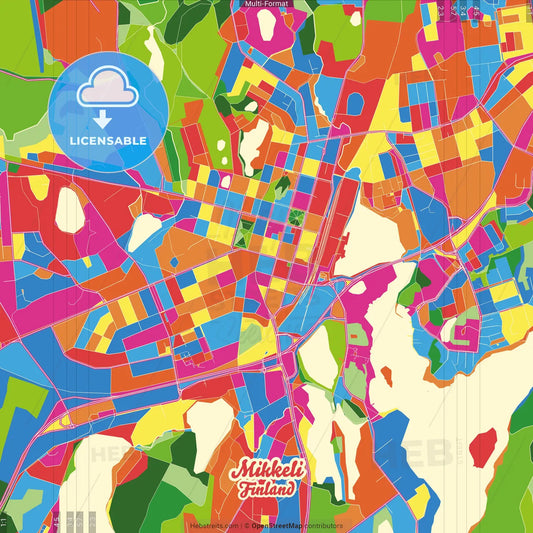 Mikkeli, Finland Crazy Colorful Street Map Poster Template