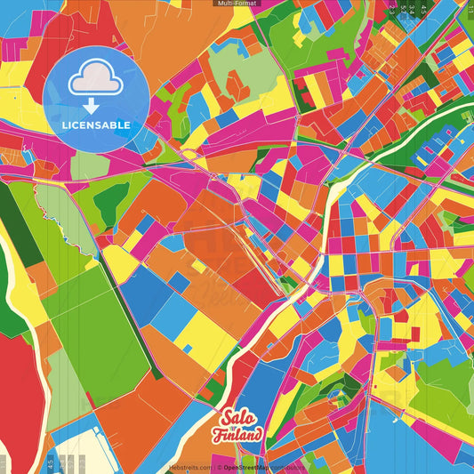 Salo, Finland Crazy Colorful Street Map Poster Template