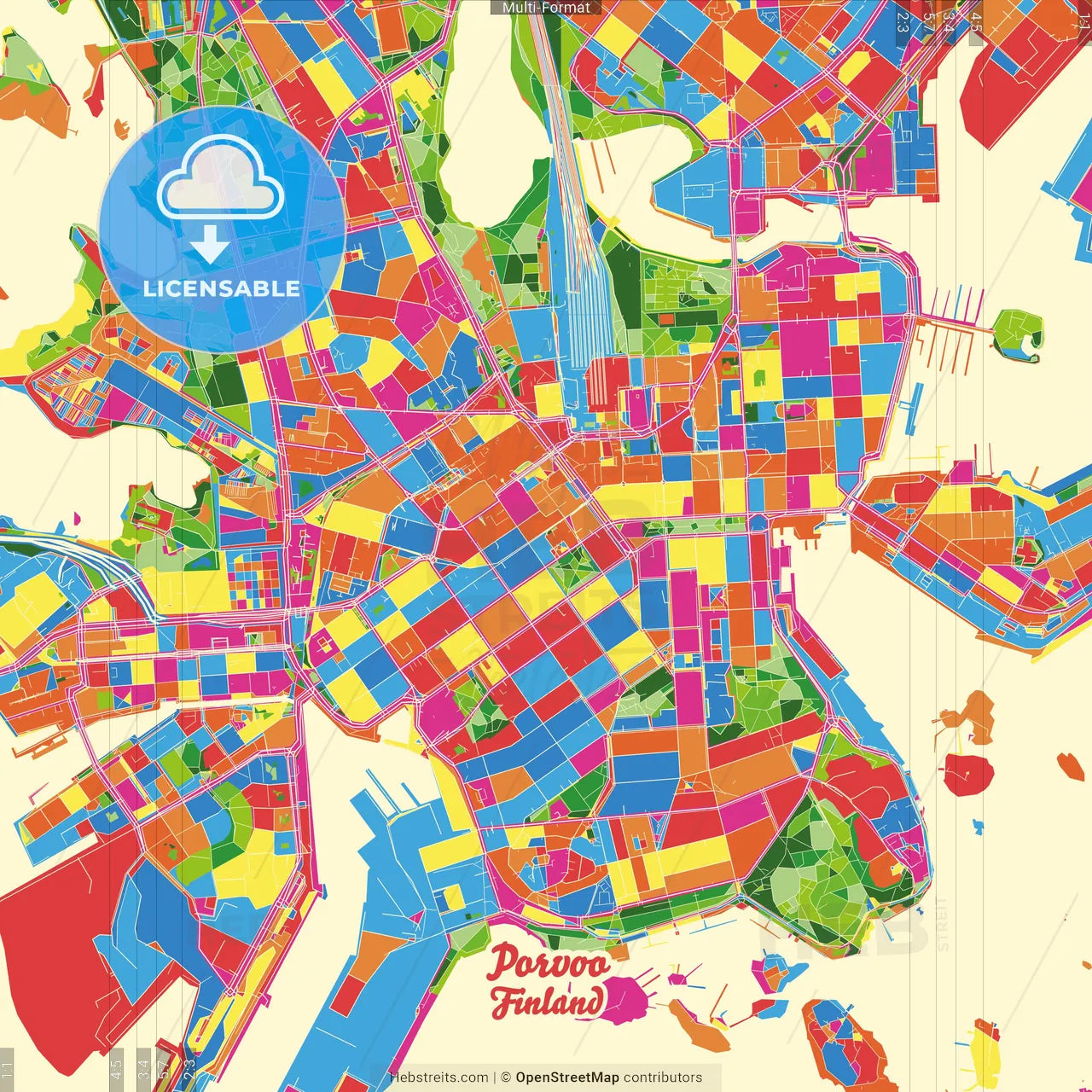 Porvoo, Helsinki, Finland Crazy Colorful Street Map Poster Template