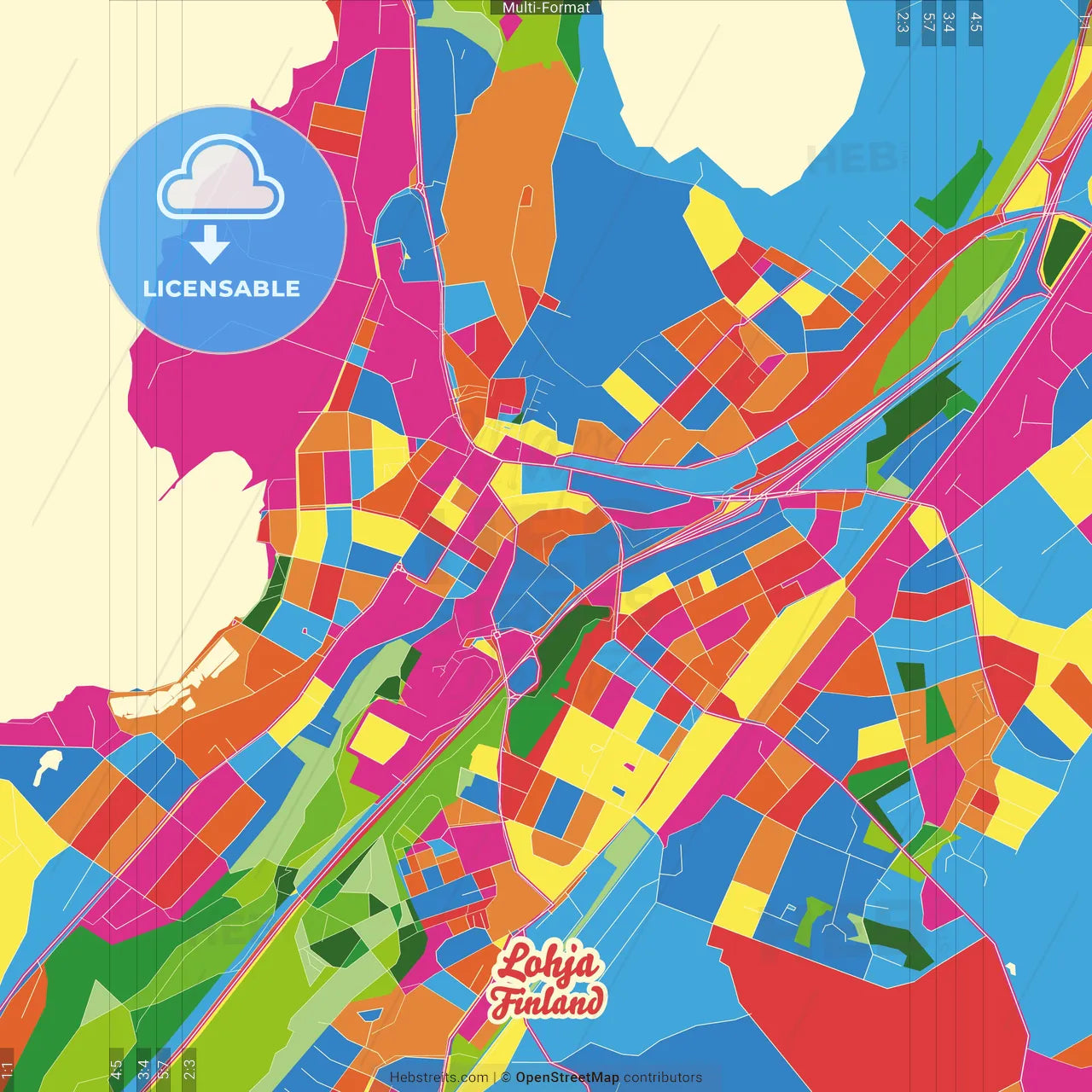 Lohja, Finland Crazy Colorful Street Map Poster Template