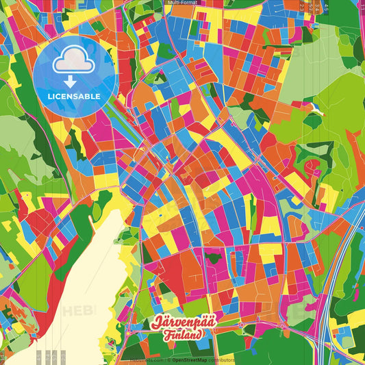Järvenpää, Helsinki, Finland Crazy Colorful Street Map Poster Template