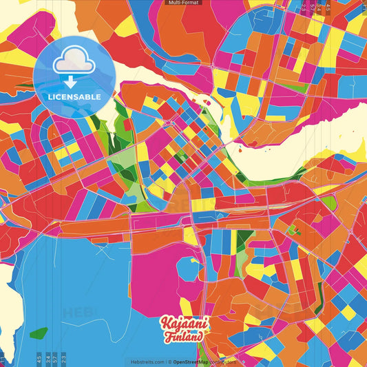 Kajaani, Finland Crazy Colorful Street Map Poster Template
