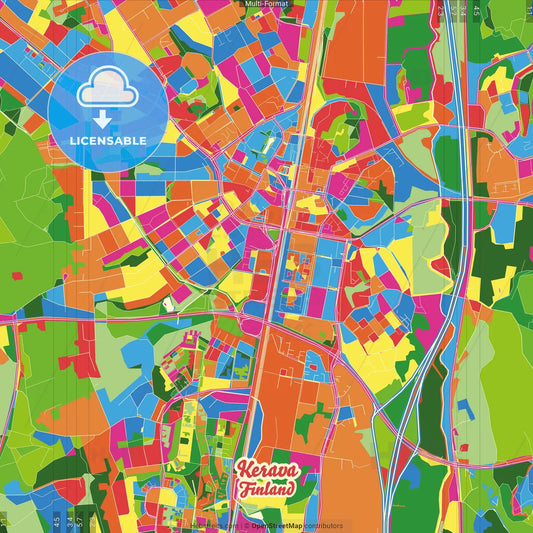 Kerava, Helsinki, Finland Crazy Colorful Street Map Poster Template