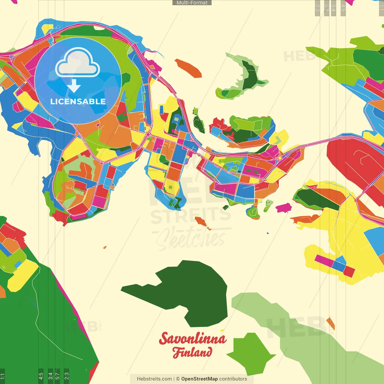 Savonlinna, Finland Crazy Colorful Street Map Poster Template