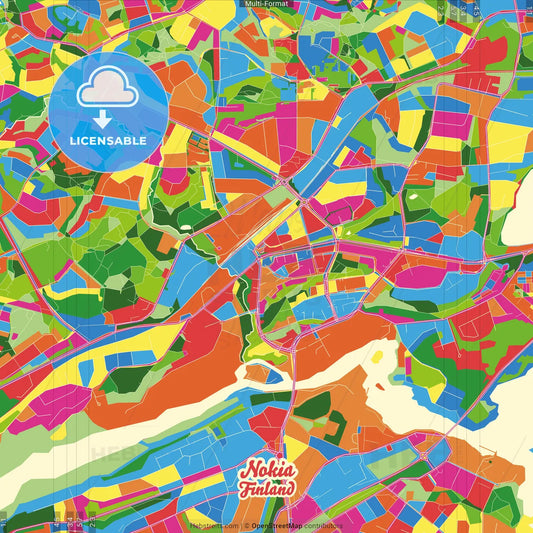 Nokia, Tampere, Finland Crazy Colorful Street Map Poster Template