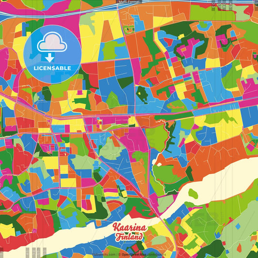 Kaarina, Turku, Finland Crazy Colorful Street Map Poster Template