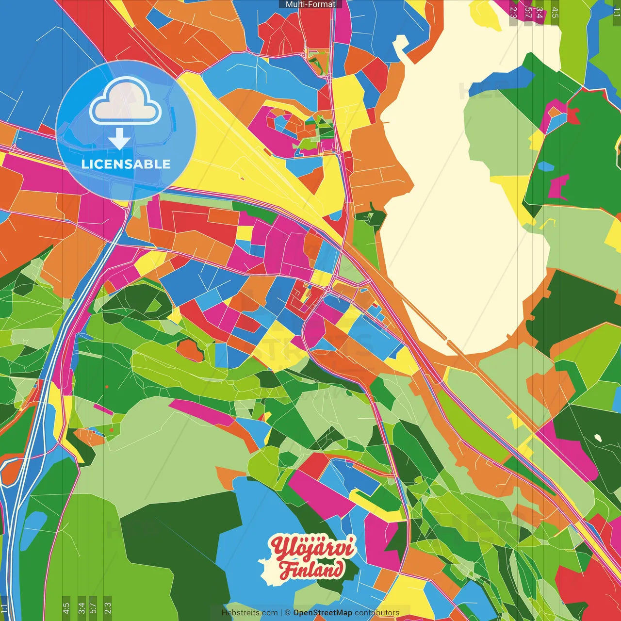 Ylöjärvi, Tampere, Finland Crazy Colorful Street Map Poster Template