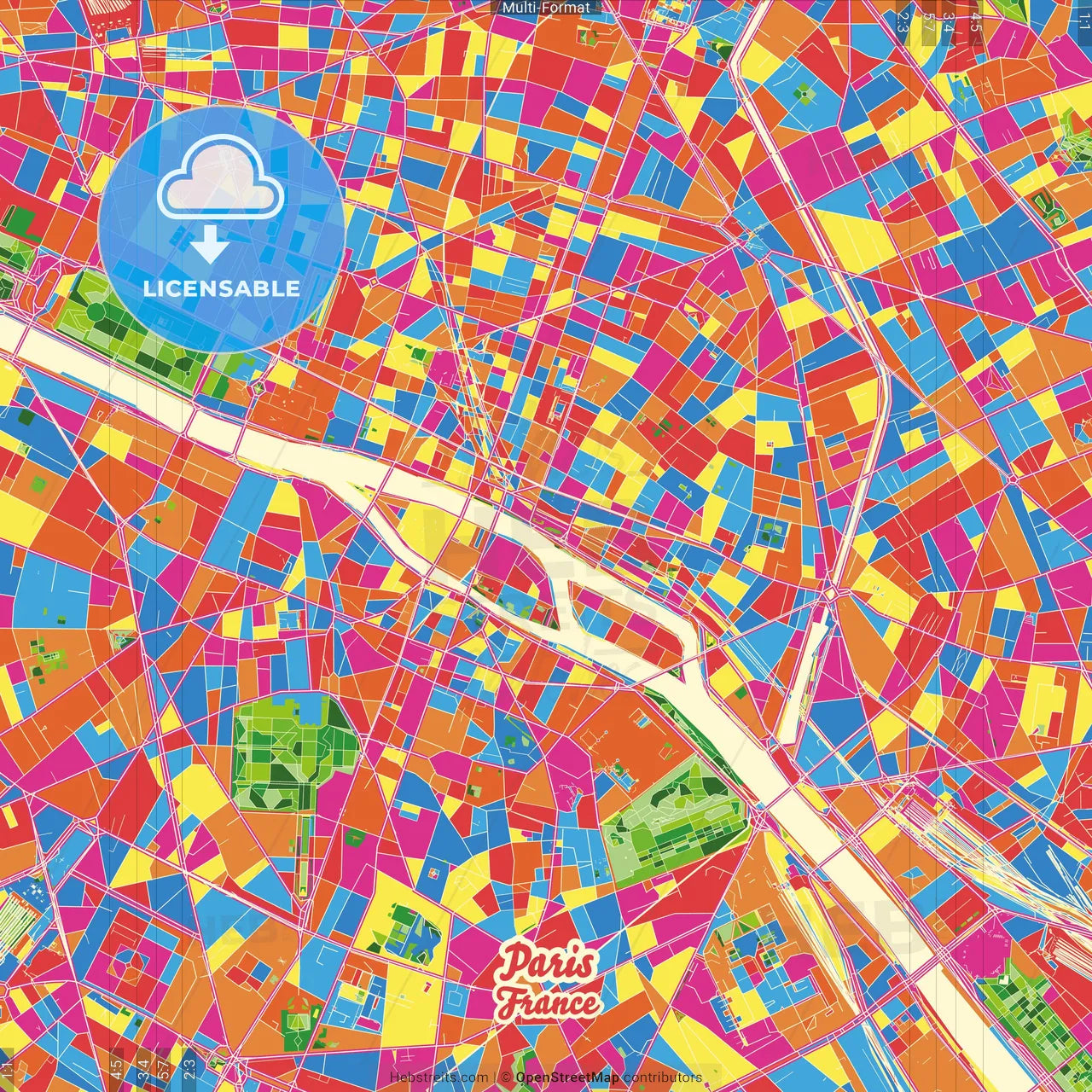 Paris, Paris, France Crazy Colorful Street Map Poster Template