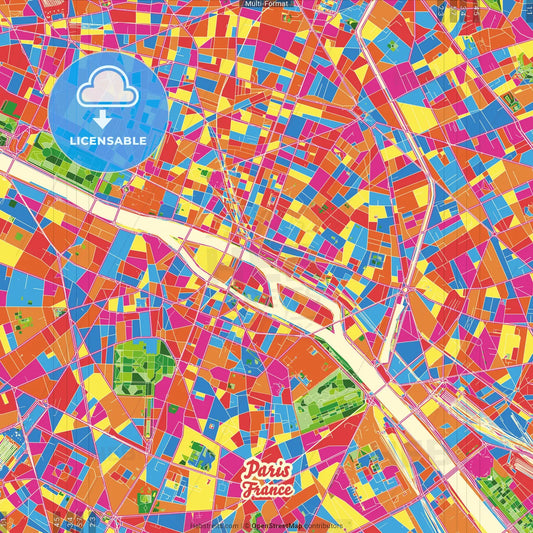 Paris, Paris, France Crazy Colorful Street Map Poster Template