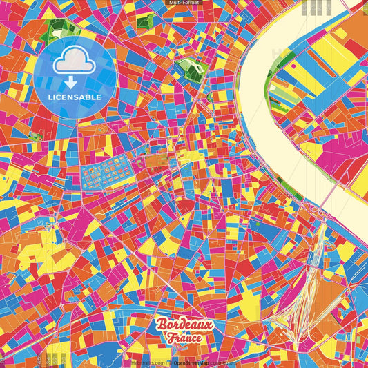 Bordeaux, Gironde, France Crazy Colorful Street Map Poster Template