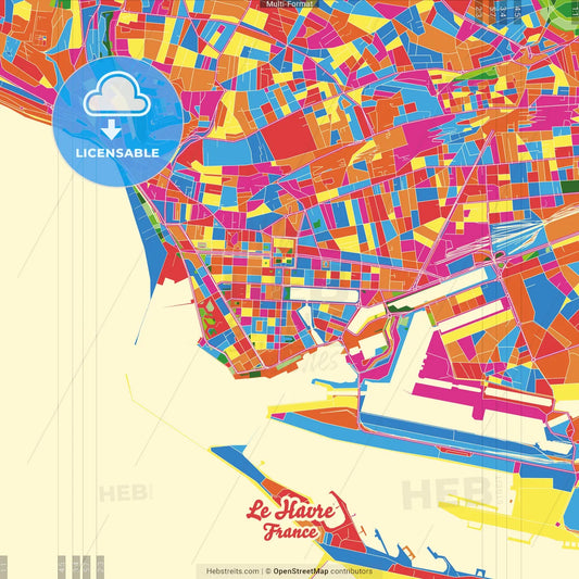 Le Havre, Seine-Maritime, France Crazy Colorful Street Map Poster Template