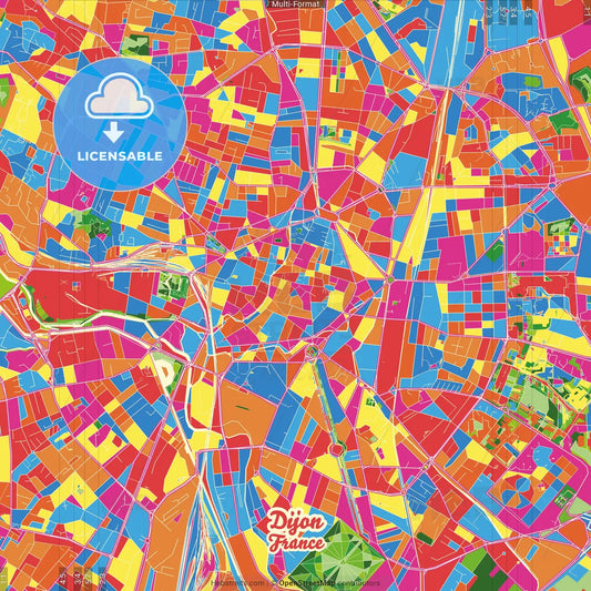 Dijon, Côte-d Or, France Crazy Colorful Street Map Poster Template
