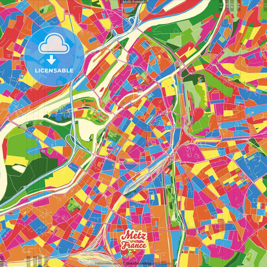 Metz, Moselle, France Crazy Colorful Street Map Poster Template
