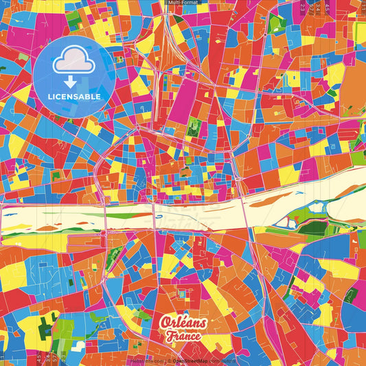 Orléans, Loiret, France Crazy Colorful Street Map Poster Template