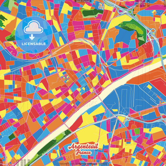 Argenteuil, Val-d Oise, France Crazy Colorful Street Map Poster Template