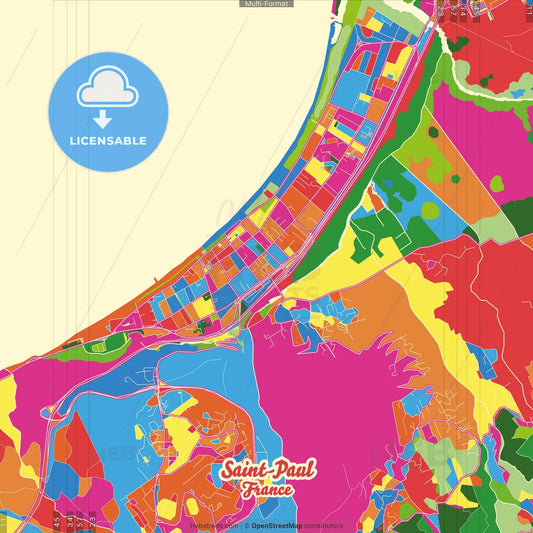 Saint-Paul, Réunion, France Crazy Colorful Street Map Poster Template
