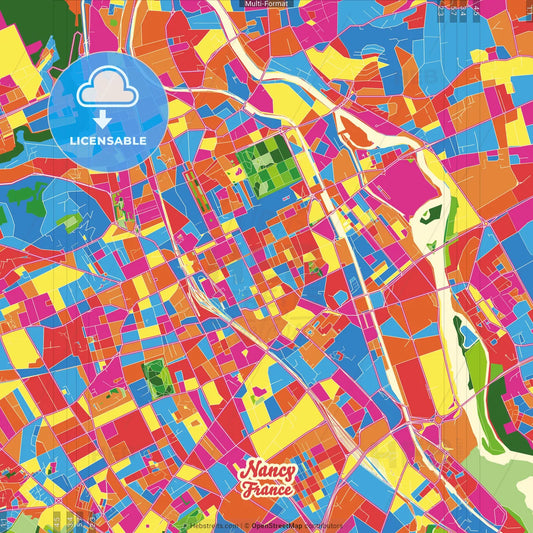 Nancy, Meurthe-et-Moselle, France Crazy Colorful Street Map Poster Template