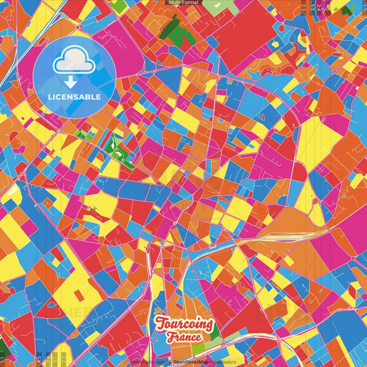 Tourcoing, Nord, France Crazy Colorful Street Map Poster Template