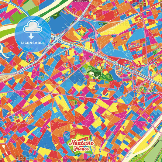 Nanterre, Hauts-de-Seine, France Crazy Colorful Street Map Poster Template