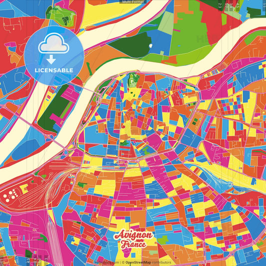Avignon, Vaucluse, France Crazy Colorful Street Map Poster Template