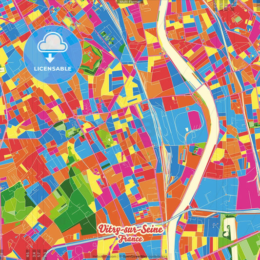 Vitry-sur-Seine, Val-de-Marne, France Crazy Colorful Street Map Poster Template