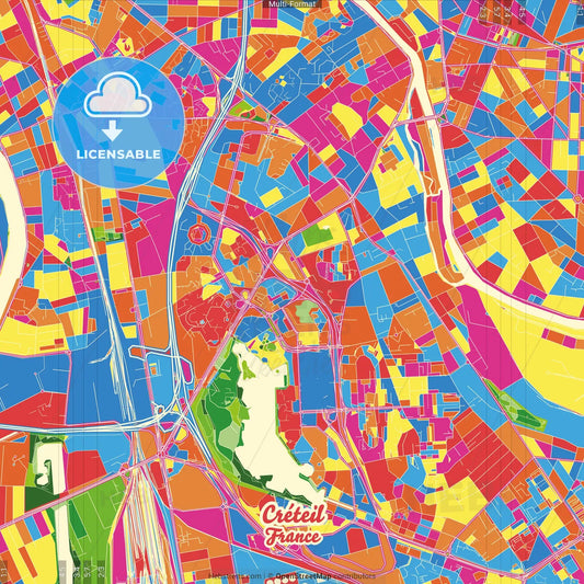 Créteil, Val-de-Marne, France Crazy Colorful Street Map Poster Template
