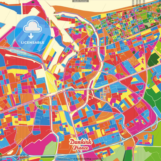 Dunkirk, Nord, France Crazy Colorful Street Map Poster Template