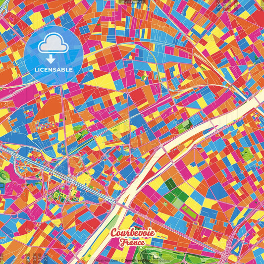 Courbevoie, Hauts-de-Seine, France Crazy Colorful Street Map Poster Template