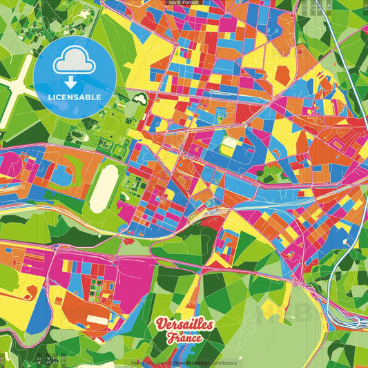 Versailles, Yvelines, France Crazy Colorful Street Map Poster Template