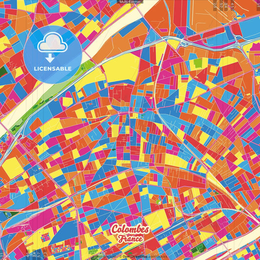 Colombes, Hauts-de-Seine, France Crazy Colorful Street Map Poster Template
