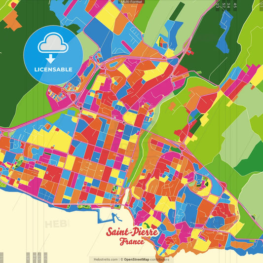 Saint-Pierre, Réunion, France Crazy Colorful Street Map Poster Template