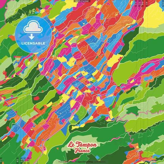 Le Tampon, Réunion, France Crazy Colorful Street Map Poster Template