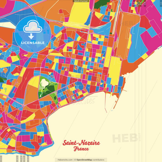 Saint-Nazaire, Loire-Atlantique, France Crazy Colorful Street Map Poster Template