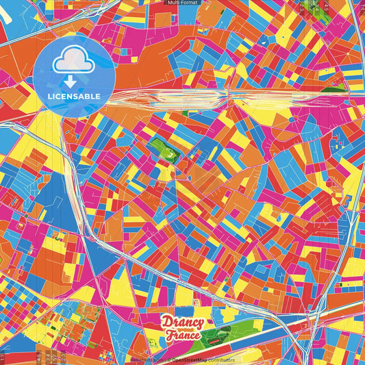 Drancy, Seine-Saint-Denis, France Crazy Colorful Street Map Poster Template