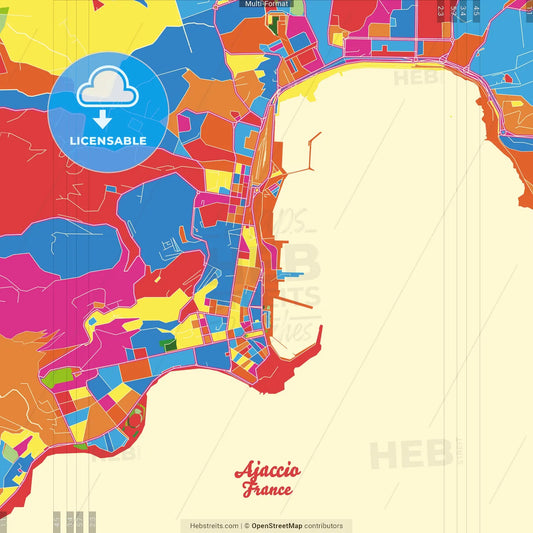 Ajaccio, Corse-du-Sud, France Crazy Colorful Street Map Poster Template